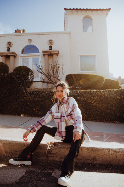 On The Verge Plaid Jacket// Pink *RESTOCKED*