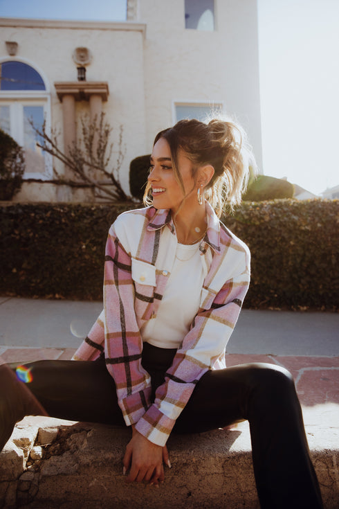 On The Verge Plaid Jacket// Pink *RESTOCKED*