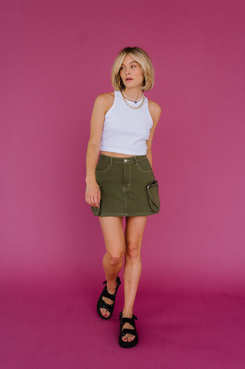 Downtown Girl Cargo Skirt// Olive