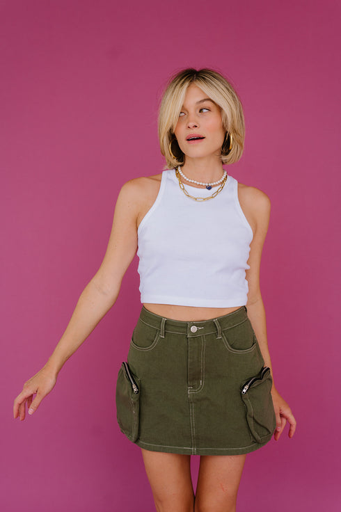 Downtown Girl Cargo Skirt// Olive