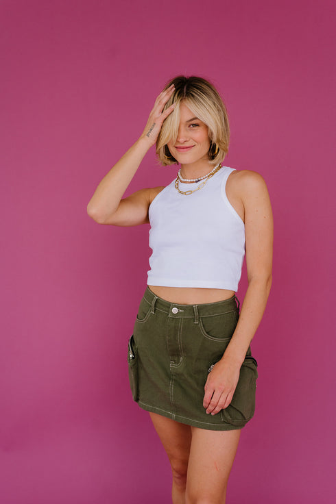 Downtown Girl Cargo Skirt// Olive