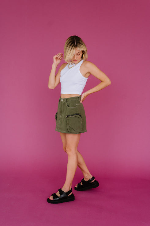 Downtown Girl Cargo Skirt// Olive