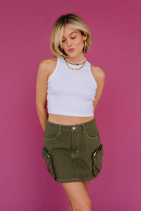 Downtown Girl Cargo Skirt// Olive
