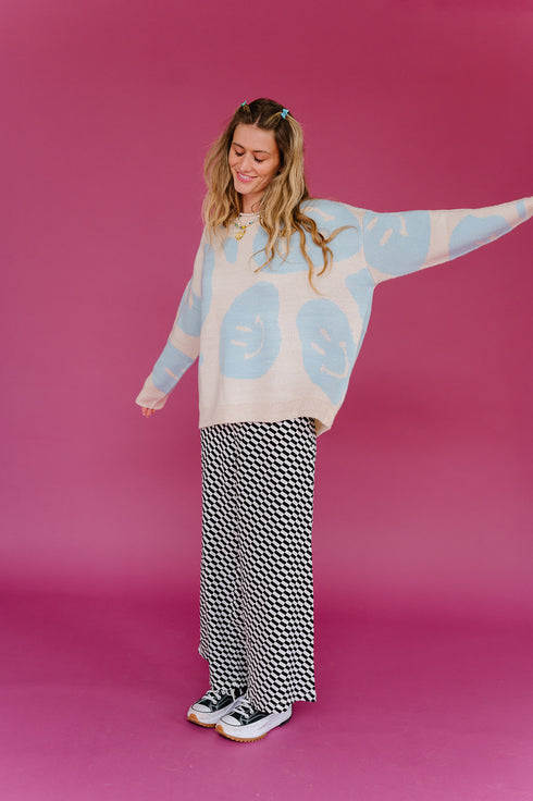 Happy Daze Smiley Sweater // Blue