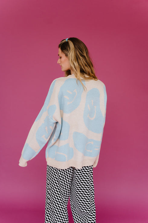 Happy Daze Smiley Sweater // Blue