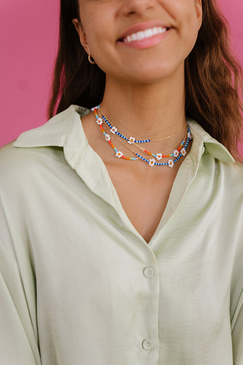 Daisy Daze Beaded Choker // Blue