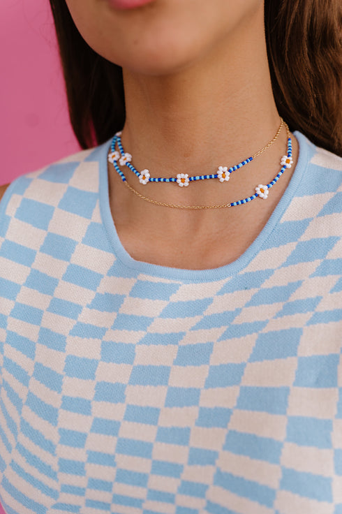 Daisy Daze Beaded Choker // Blue
