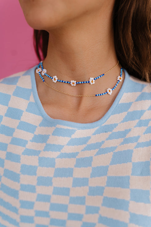 Daisy Daze Beaded Choker // Blue