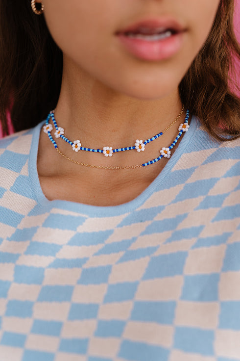 Daisy Daze Beaded Choker // Blue