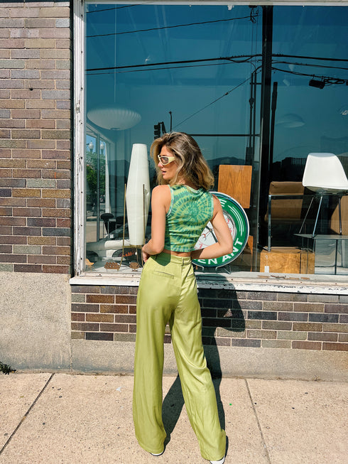 Stay Bold Satin Pants// Green