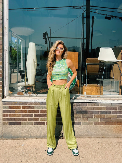 Stay Bold Satin Pants// Green