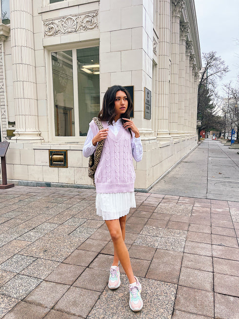 Clueless Cable Knit Vest// Lilac