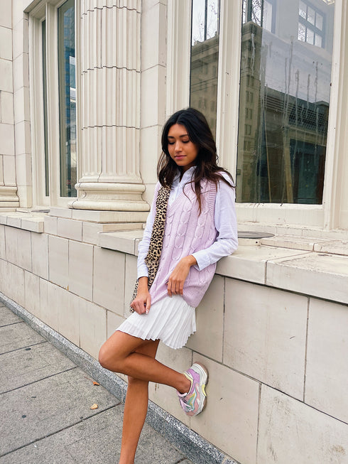 Clueless Cable Knit Vest// Lilac