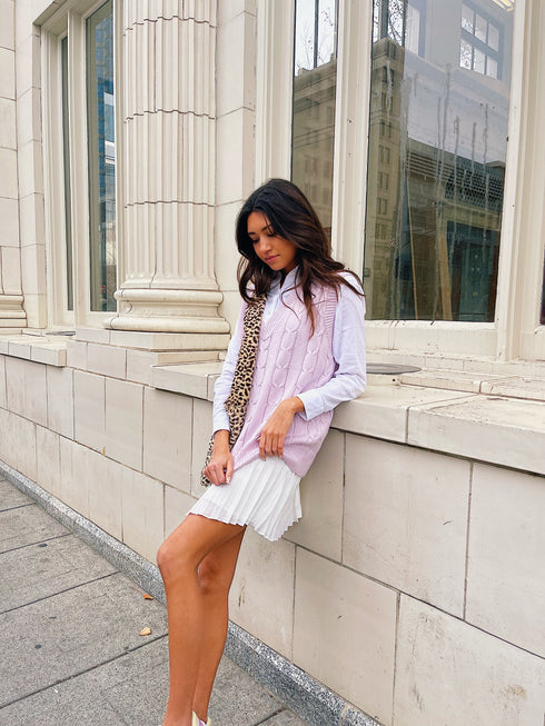 Clueless Cable Knit Vest// Lilac