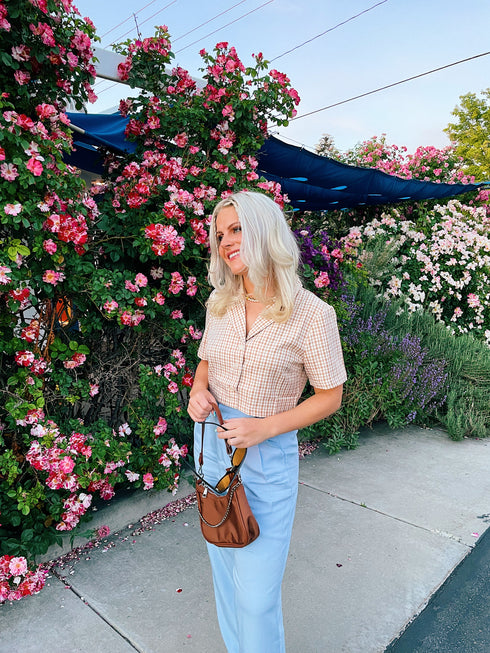 Vintage Summer Checked Top// Tan *HAI'S PICK*