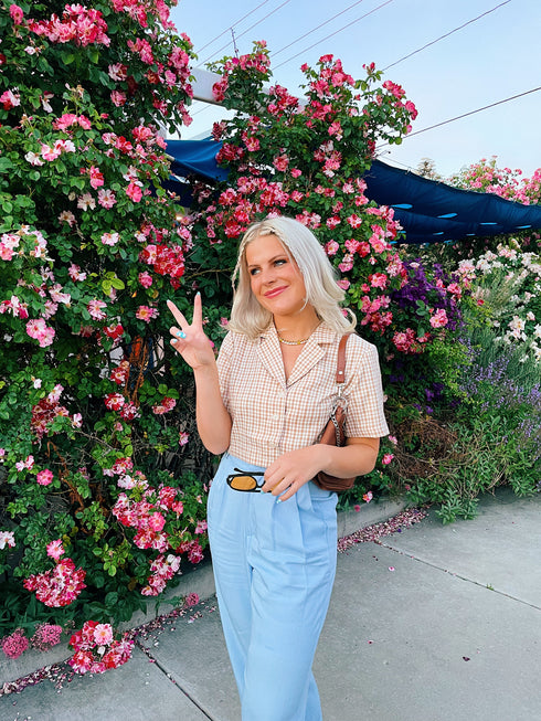 Vintage Summer Checked Top// Tan *HAI'S PICK*