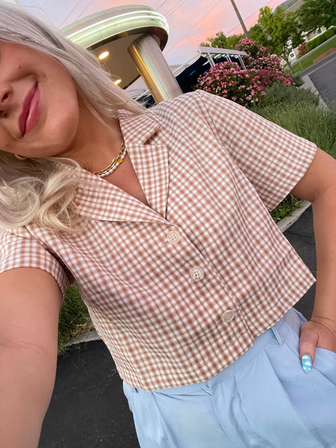 Vintage Summer Checked Top// Tan *HAI'S PICK*