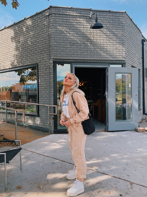 Wake Up Late Hoodie// Tan