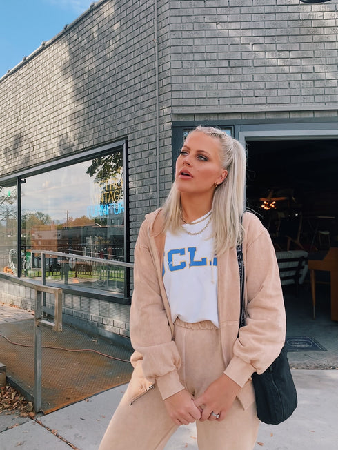 Wake Up Late Hoodie// Tan