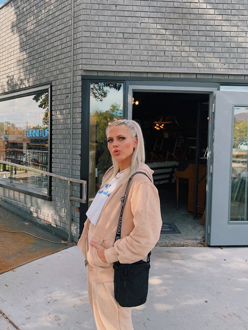 Wake Up Late Hoodie// Tan