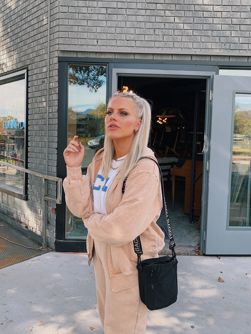 Wake Up Late Hoodie// Tan