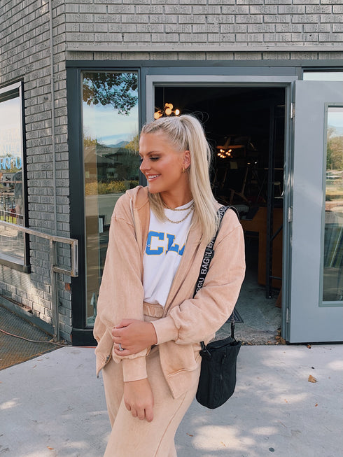 Wake Up Late Hoodie// Tan