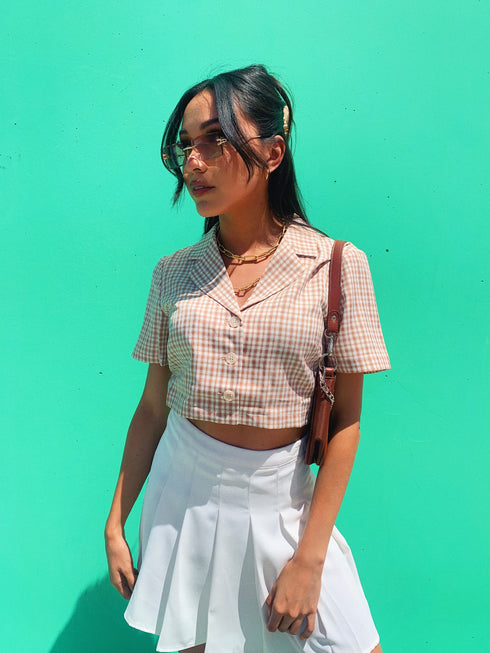 Vintage Summer Checked Top// Tan *HAI'S PICK*