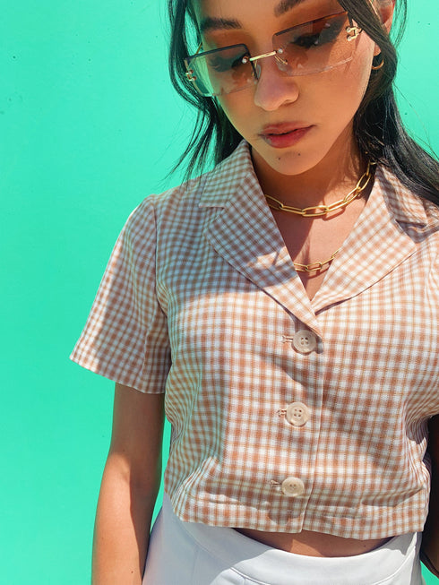 Vintage Summer Checked Top// Tan *HAI'S PICK*