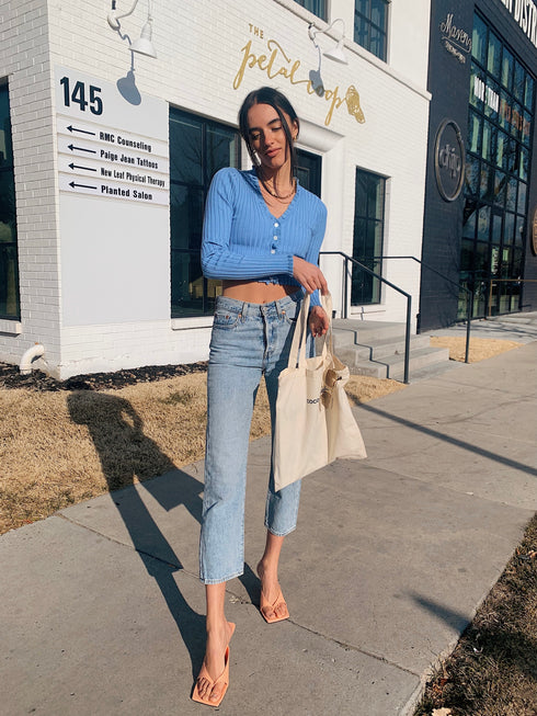 French Icon Ribbed Top// Ocean