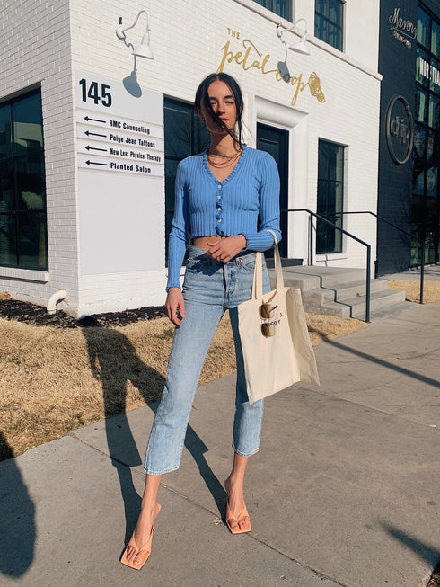 French Icon Ribbed Top// Ocean