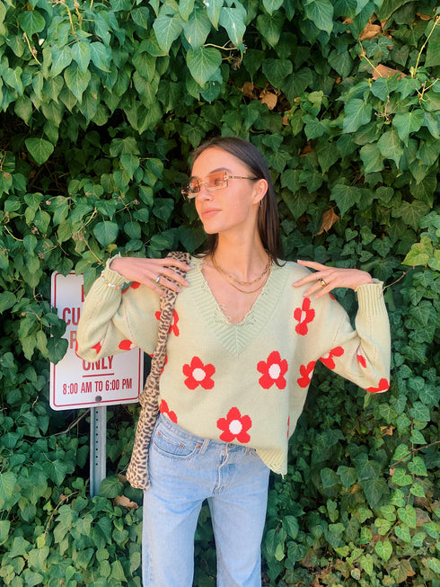 La La Retro Floral Sweater