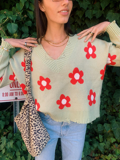 La La Retro Floral Sweater