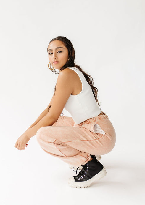 Vibe Check Washed Pant// Peach