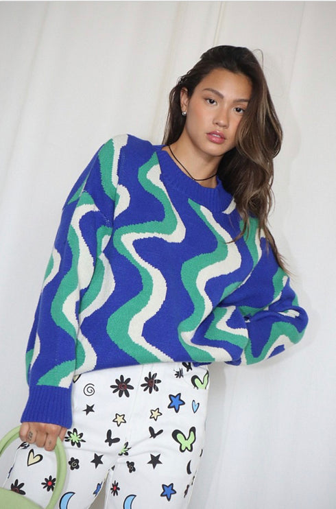 Heart Of Glass Sweater// Electric Blue