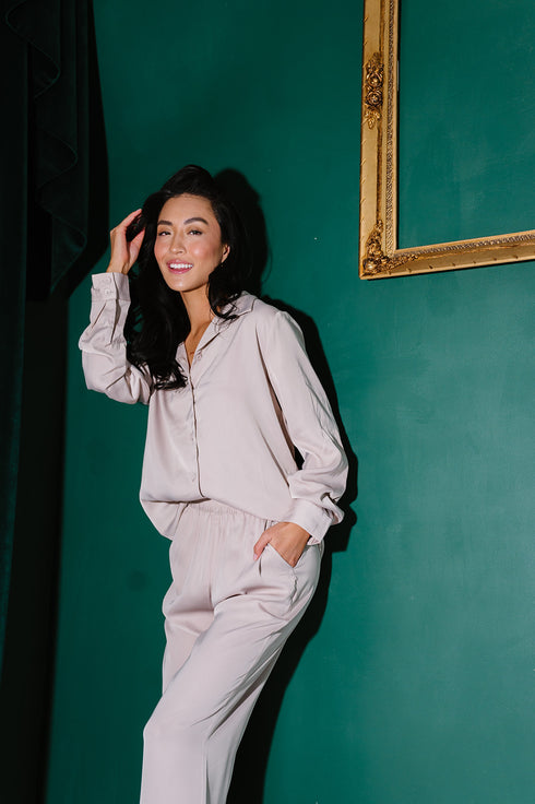 After Midnight Satin Top// Cream