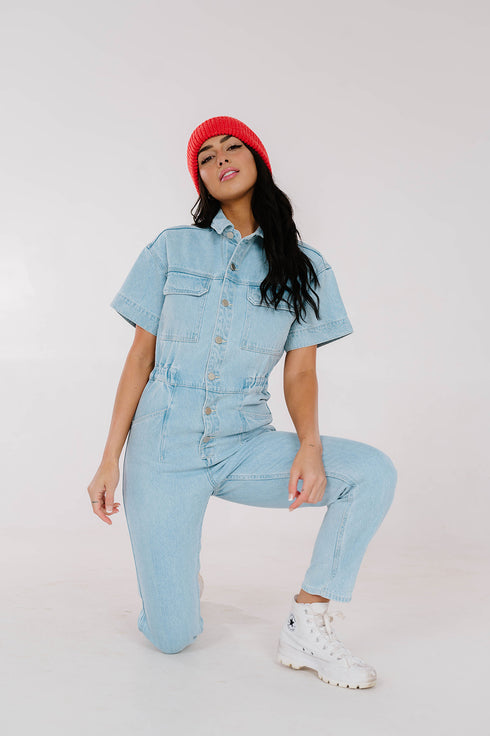 Kiss Cam Denim Jumpsuit