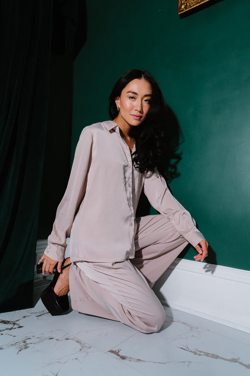 After Midnight Satin Top// Cream