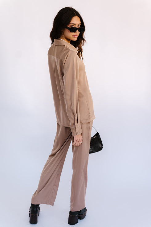 After Midnight Satin Top// Mocha